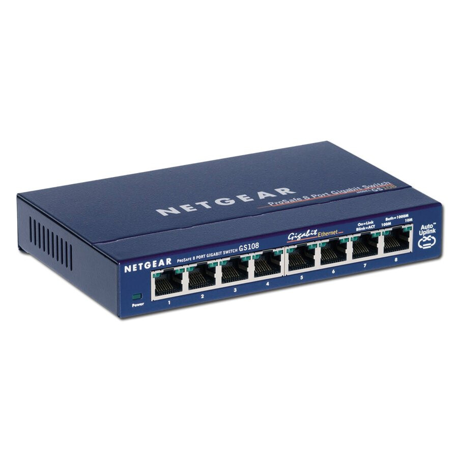 Slēdzis (komutators) Netgear ProSafe Gigabit Ethernet Switch, 8 x 10/100/1000 RJ45 ports, Desktop - GS108GE