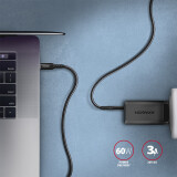 Axagon Data and charging USB 2.0 3A. PD 60W, 3A. Black braided. (BUCM-CM10AB)