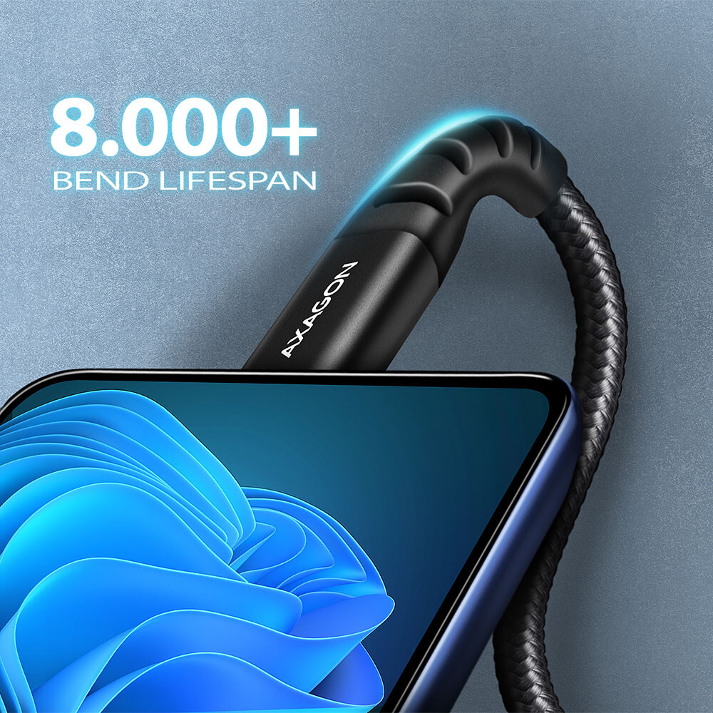 Axagon Data and charging USB 2.0 3A. PD 60W, 3A. Black braided. (BUCM-CM10AB) - foto 2