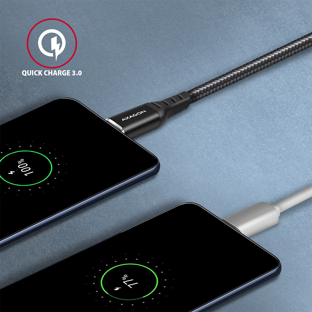Axagon Data and charging USB 2.0 3A. Black braided. (BUCM-AM20AB)