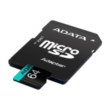 Atmiņas kartes ADATA 64Gb MicroSD + SD adapter (AUSDX64GUI3V30SA2-RA1)