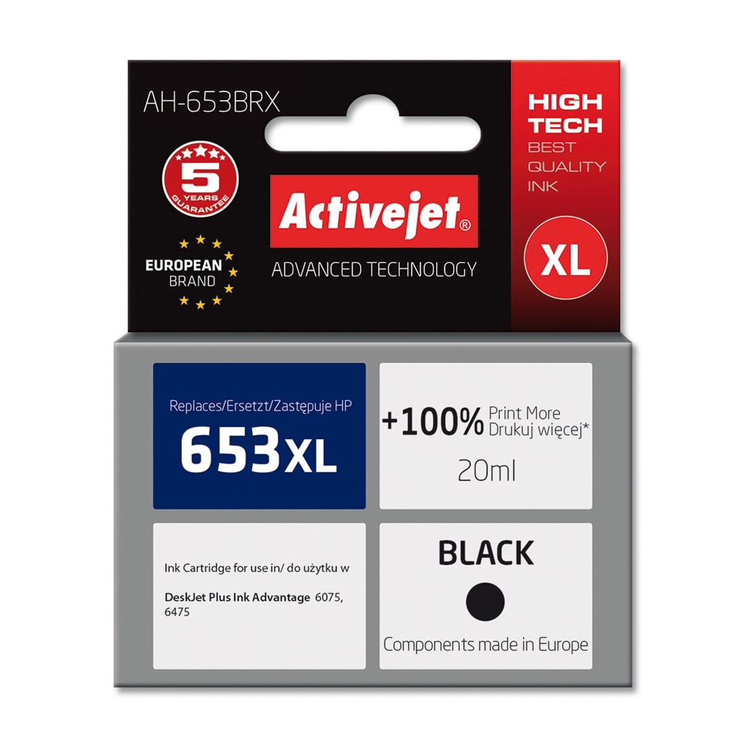 Cartouche Activejet AH-653BRX ink (replacement for HP 653XL 3YM75AE; Premium; 720 pages; black) (AH-653BRX)