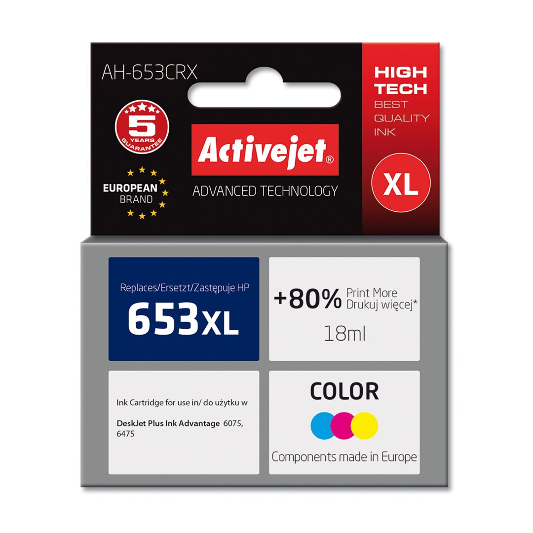 Cartouche Activejet AH-653CRX ink (replacement for HP 652 F6V24AE; Premium; 320 pages; color) (AH-653CRX)