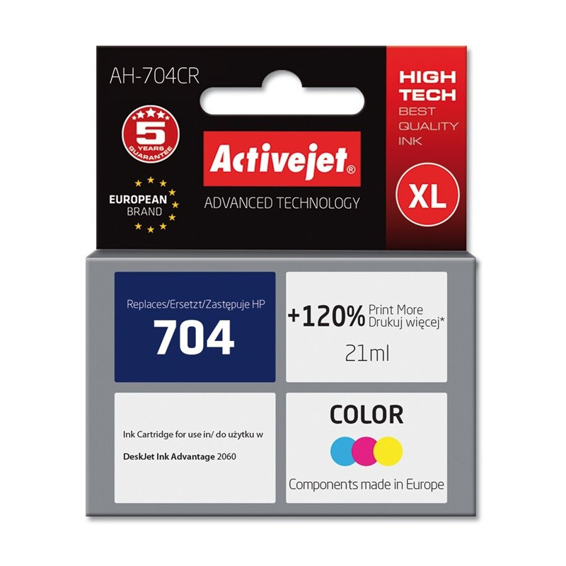 Cartouche Activejet AH-704CR Ink (replacement for HP 704 CN693AE; Premium; 21 ml; colour) (AH-704CR)