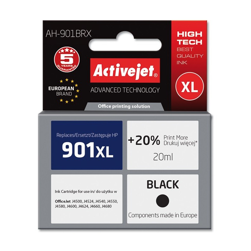 Cartouche Activejet AH-901BRX Ink (replacement for HP 901XL CC654AE; Premium; 20 ml; black) (AH-901BRX)