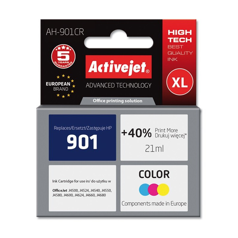 Cartouche Activejet AH-901CR Ink (replacement for HP 901 CC656AE; Premium; 21 ml; colour) (AH-901CR)