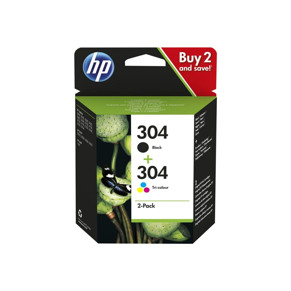 Tintes printera kasetne HP 304 2-Pack Black/Tri-color Original Ink Cartridges - 3JB05AE