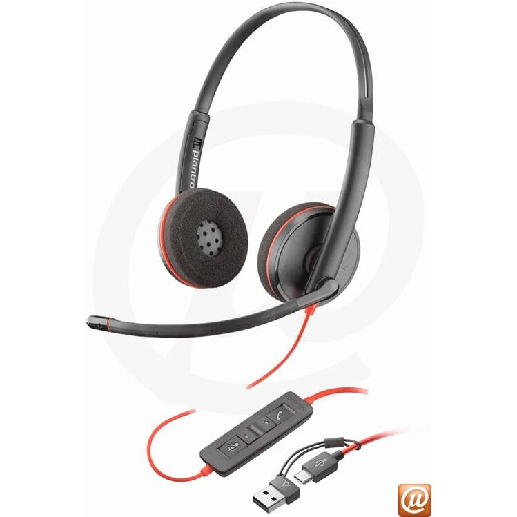 Austiņas HP Poly Blackwire 3220 Stereo USB-C Headset  USB C A Adapter (8X228AA)