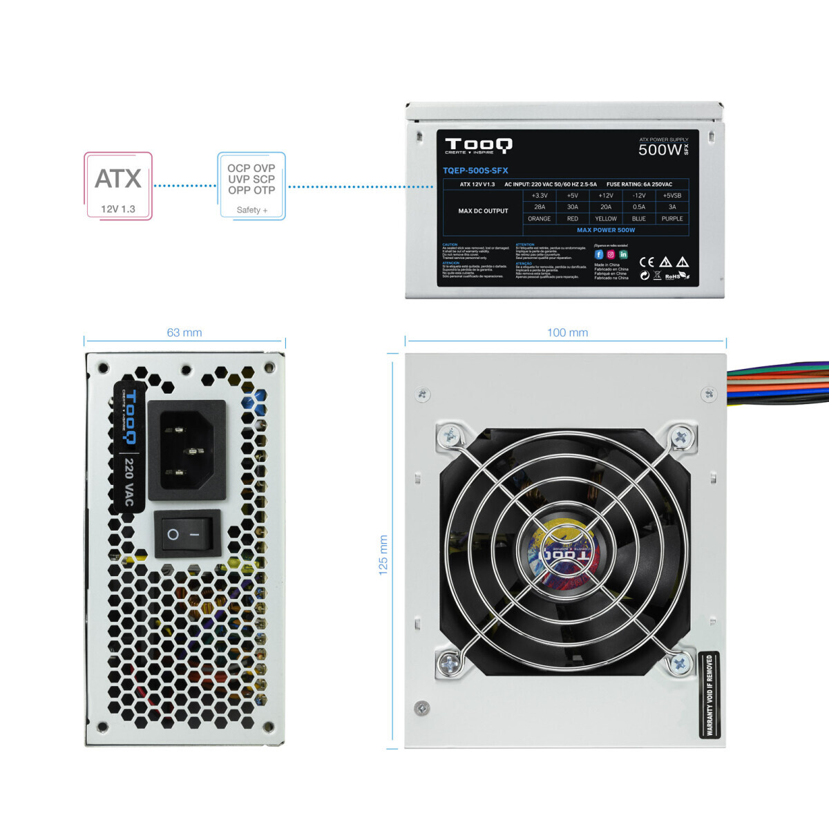 Barošanas bloks TooQ Ecopower II 500W Gray OEM (TQEP-500S-SFX) - foto 3