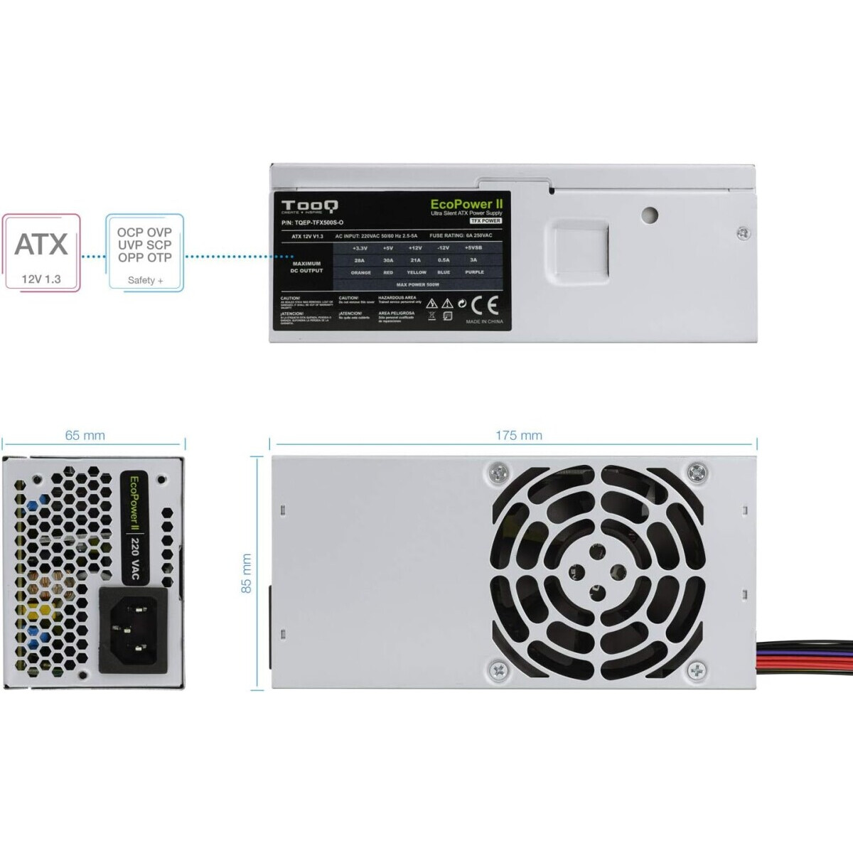 Barošanas bloks TooQ TFX Ecopower II 500W Gray (TQEP-TFX500S-O) - foto 4