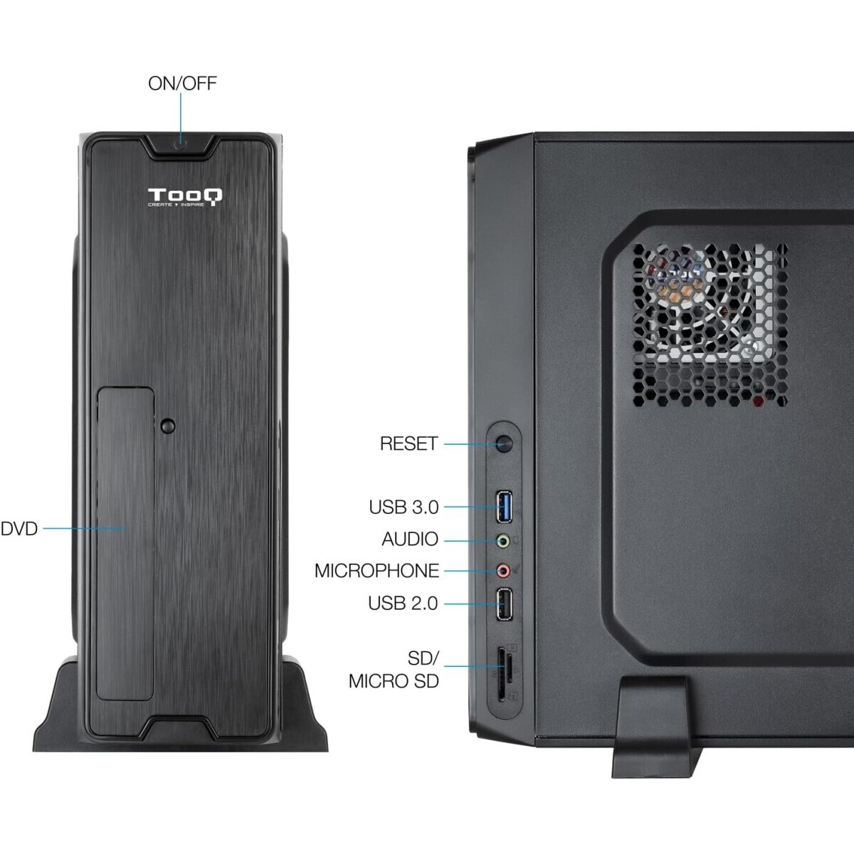 Datoru korpuss TooQ Slim TQC-3007U3C + SFX 500W PSU BLACK - foto 4