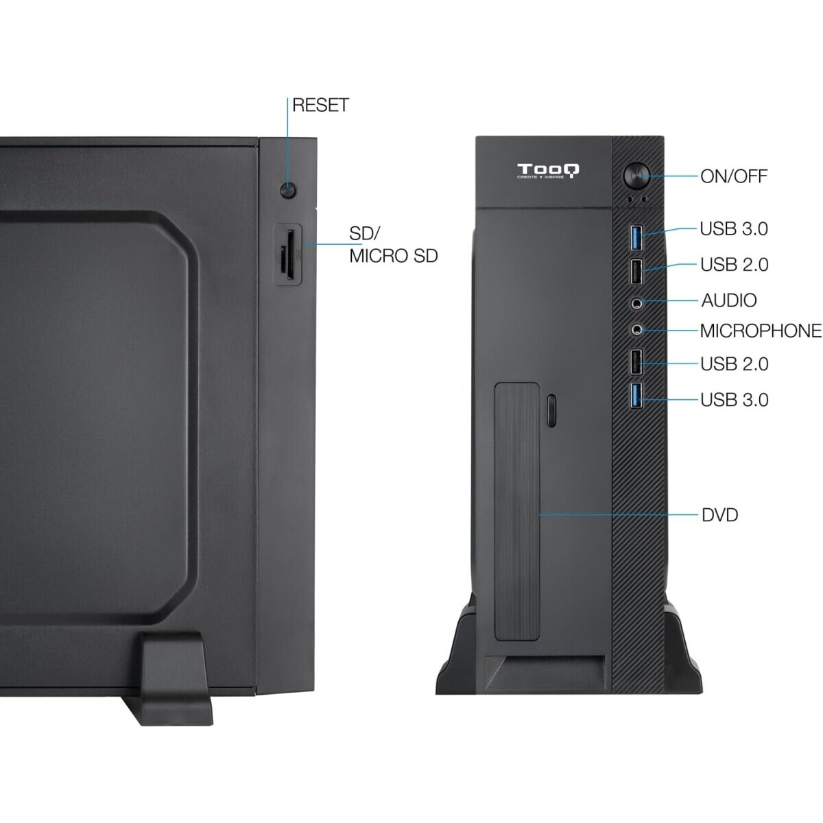 Datoru korpuss TooQ TQC-3008U3C + 500W PSU Black - foto 2