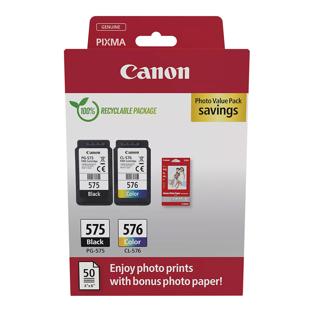 Pack of 2 Canon PG-575/CL-576 ink cartridges Black + Colors (5438C004)