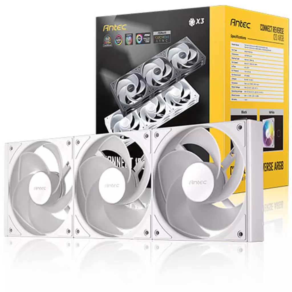 Korpusa dzesētājs Pack of 3 Antec Connect Reverse Case Fans 12cm White (0-761345-40049-7) - foto 4