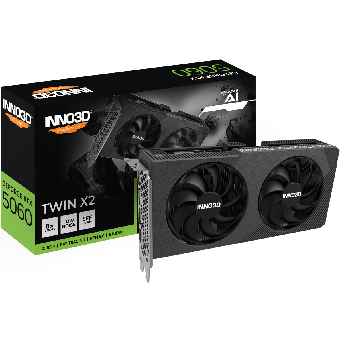 Videokarte INNO3D GeForce RTX 5060 Twin X2 OC 8GB GDDR7 Black (N50602-08D7X-195071N) - foto 2