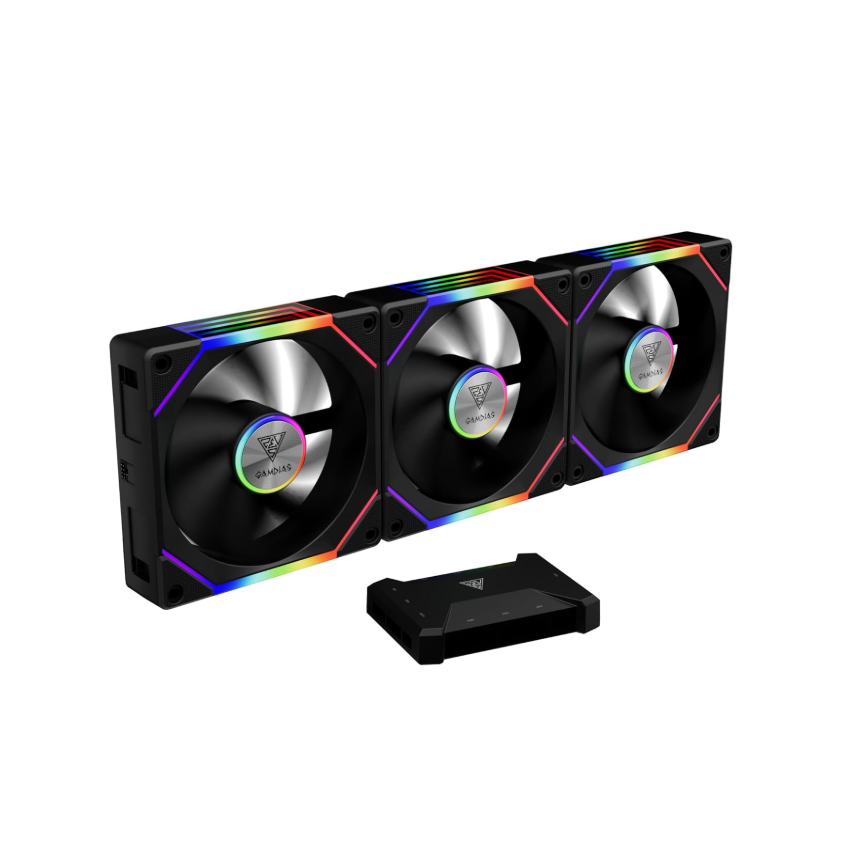 Korpusa dzesētājs Pack of 3 Gamdias Aeolus P2U RGB Case Fans 12cm Black (16302-03303-00000-G)