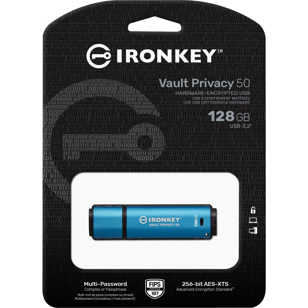 USB zibatmiņa Kingston IronKey Vault Privacy 50 128GB Blue (IKVP50/128GB)