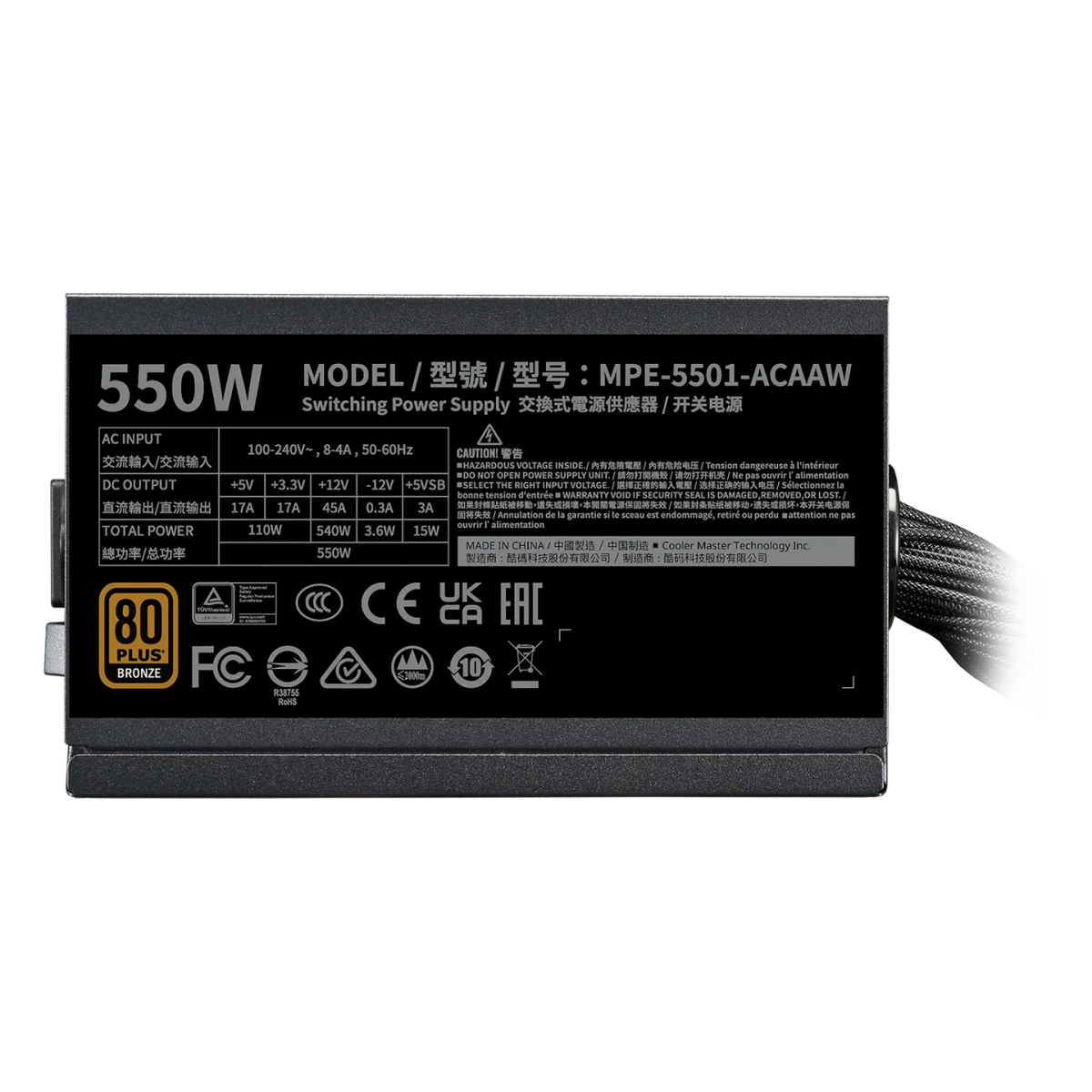 Barošanas bloks COOLER MASTER MWE 550W Black (MPE-5501-ACAAW-3BEU) - foto 3