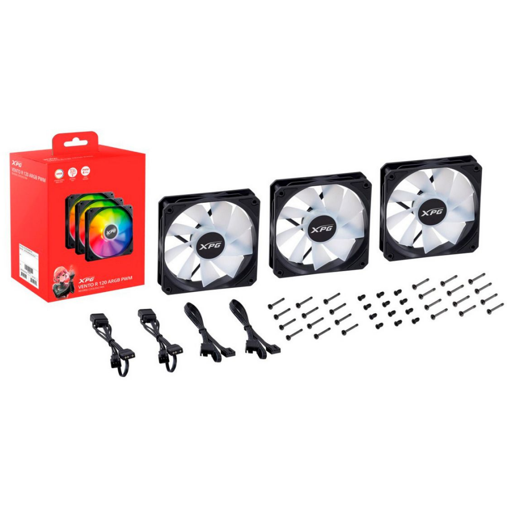 Gehäuselüfter ADATA XPG VENTO R 120 ARGB PWM Black (3 pcs) - VENTOR120ARGBPWM3C-BKCWW - Foto 3