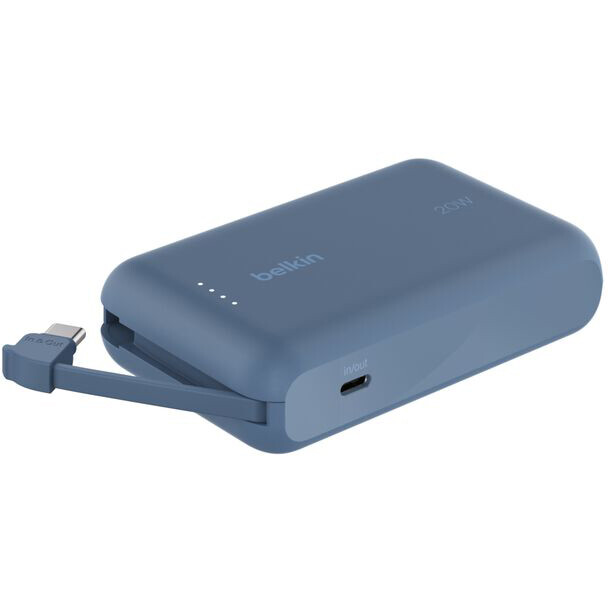 Externer Akku Belkin BoostCharge Power Bank 10K with Integrated Cable Blue - BPB021hqBL