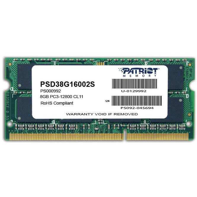 Arbeitsspeicher 8GB DDR-III 1600MHz Patriot SO-DIMM (PSD38G16002S)