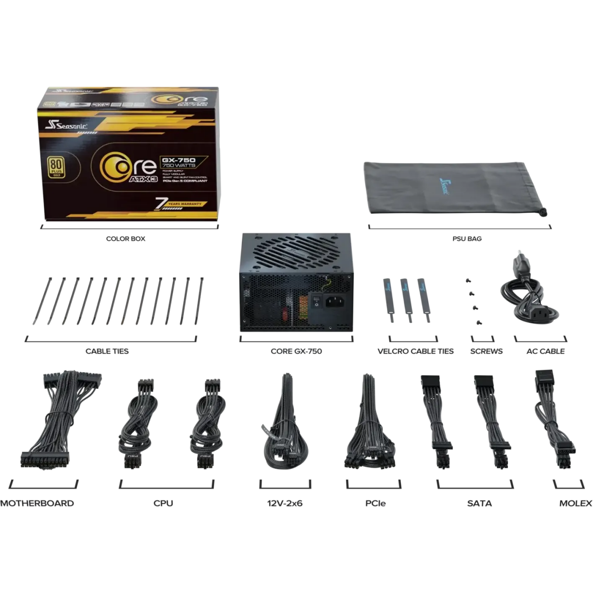 Netzteil 750W Seasonic Core GX-750 ATX 3.1 Black - SRP-CGX751-A5A32SF - Foto 9
