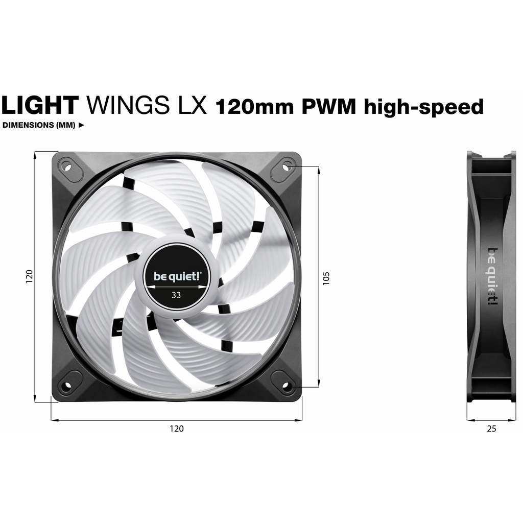 Gehäuselüfter Be Quiet Light Wings LX 120mm PWM High Speed Black, 3 pcs - BL124 - Foto 4