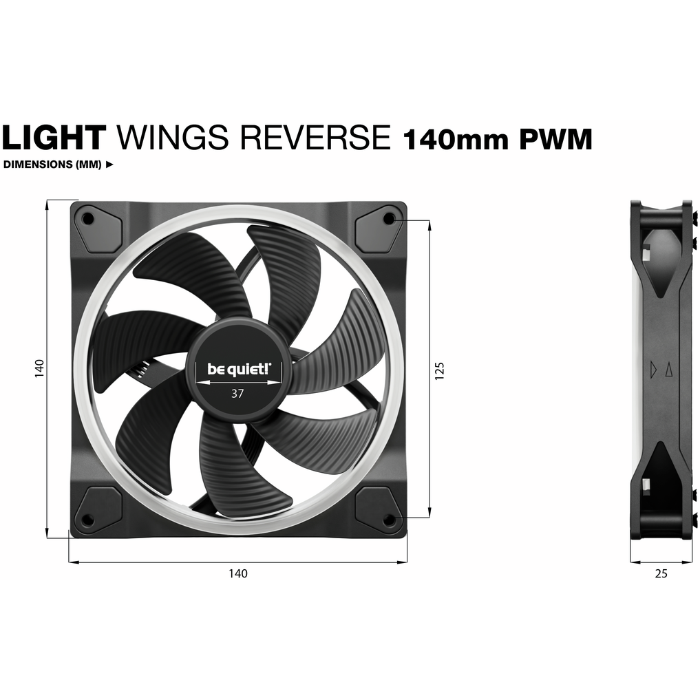 Ventilateur pour boîtier Be Quiet Light Wings 140mm PWM Reverse Black - BL134 - photo 5