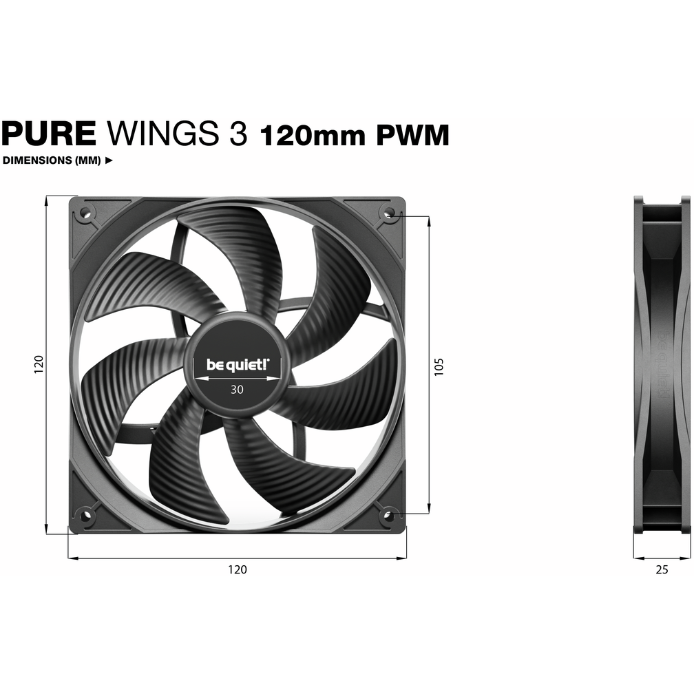 Ventilateur pour boîtier Be Quiet Pure Wings 3 120mm PWM Black, 3 pcs - BL141 - photo 4