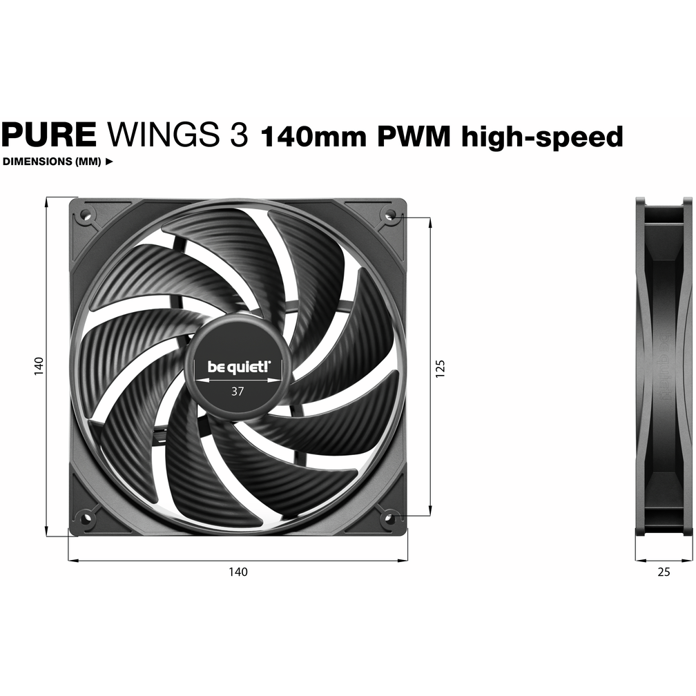 Gehäuselüfter Be Quiet Pure Wings 3 140mm PWM High Speed Black, 3 pcs - BL138 - Foto 4
