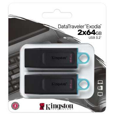 USB-Flash-Laufwerk 64GB Kingston DataTraveler Exodia Schwarz/Türkis (DTX/64GB-2P) (2 Stück)