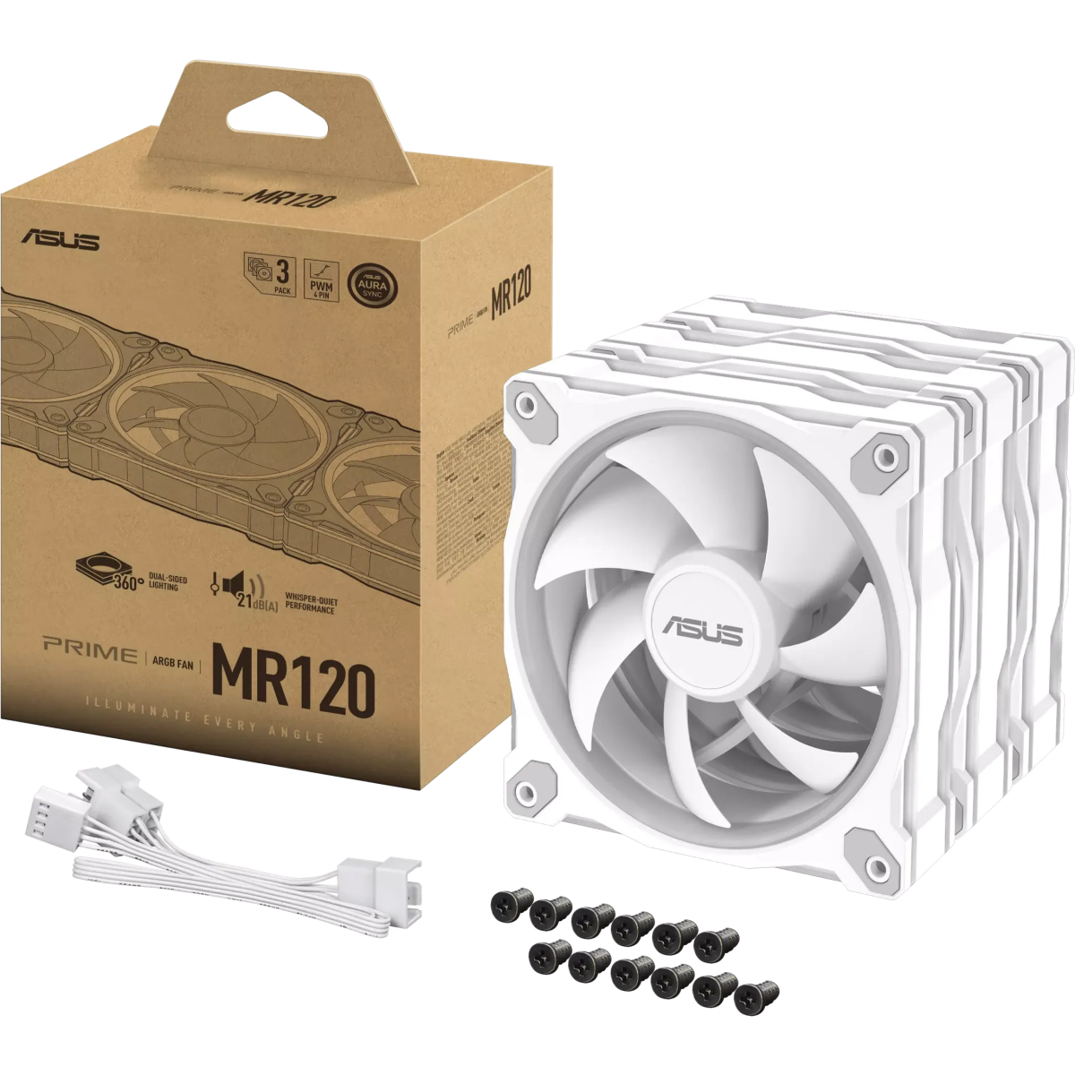 Вентилятор для корпуса ASUS Prime MR120 ARGB White (3 pcs) - 90DA00I3-B09020 - Foto 17