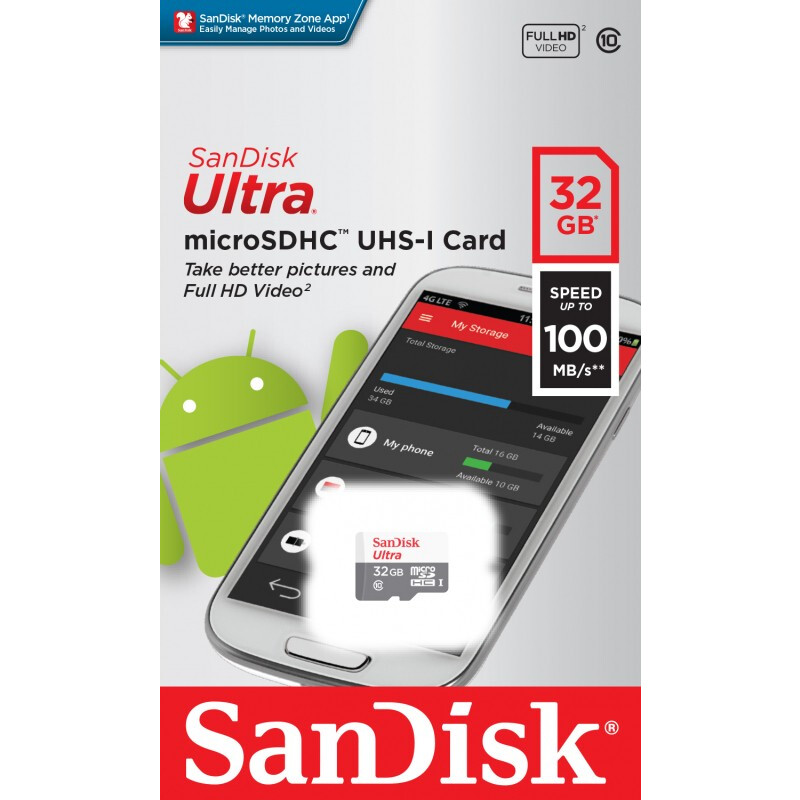 Atmiņas kartes 32Gb MicroSD SanDisk Ultra (SDSQUNR-032G-GN3MN)